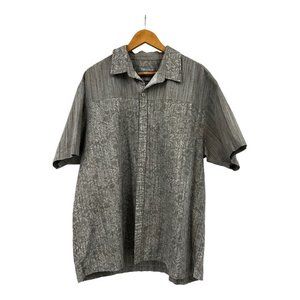 Paulo Solari Mens‎ Linen Floral Button-Up Shirt Short Sleeve Size 3XL Tan White